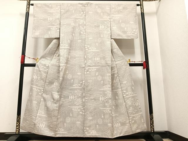 平和屋着物●本場大島紬 白大島 7マルキ 草花文 正絹 逸品 AAAW1823ph