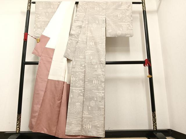 平和屋着物●本場大島紬 白大島 7マルキ 草花文 正絹 逸品 AAAW1823ph