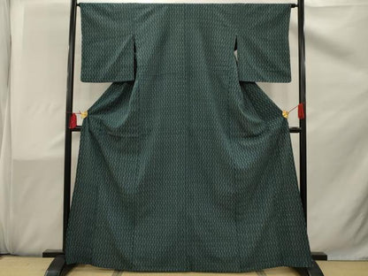 平和屋着物▽本塩沢　単衣　幾何学文様　正絹　逸品　AAAW2023sx