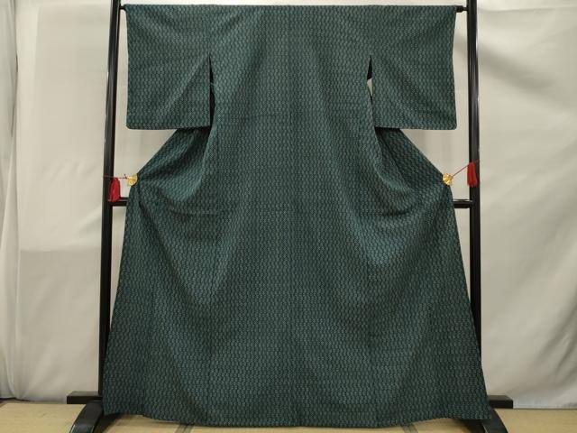 平和屋着物▽本塩沢　単衣　幾何学文様　正絹　逸品　AAAW2023sx