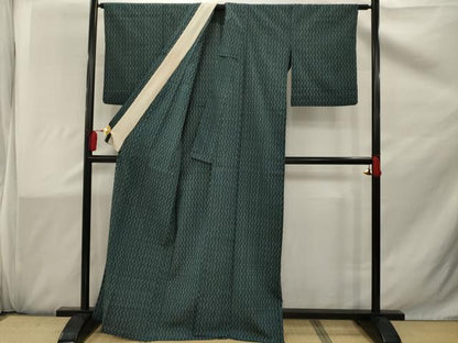 平和屋着物▽本塩沢　単衣　幾何学文様　正絹　逸品　AAAW2023sx