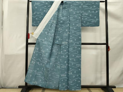 平和屋着物▽小紋　単衣　琉球絣文様　洗える着物　AAAW2070sx