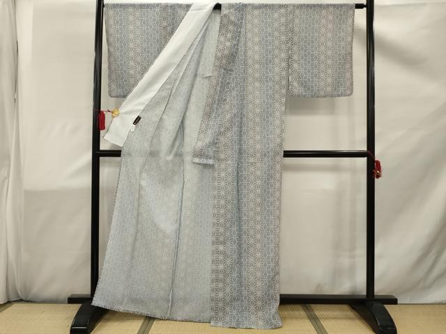 平和屋着物▽小紋 単衣 麻の葉文様 洗える着物 AAAW2080sx