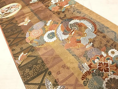 平和屋着物◎六通柄袋帯 唐織 鳳凰花文 金糸 正絹 逸品 AAAW2321yx