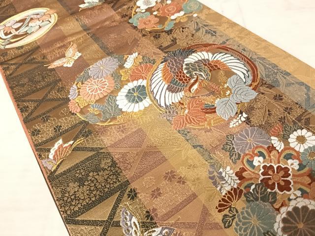 平和屋着物◎六通柄袋帯 唐織 鳳凰花文 金糸 正絹 逸品 AAAW2321yx