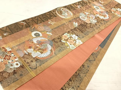 平和屋着物◎六通柄袋帯 唐織 鳳凰花文 金糸 正絹 逸品 AAAW2321yx