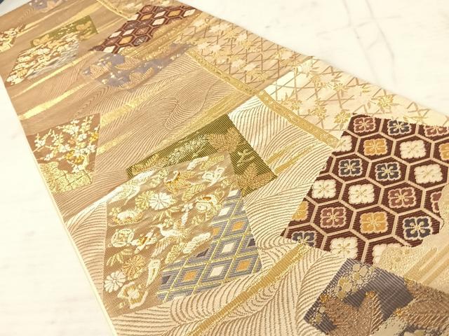 平和屋着物◎六通柄袋帯　唐織　色紙重ね花文　金糸　正絹　逸品　AAAW2325yx
