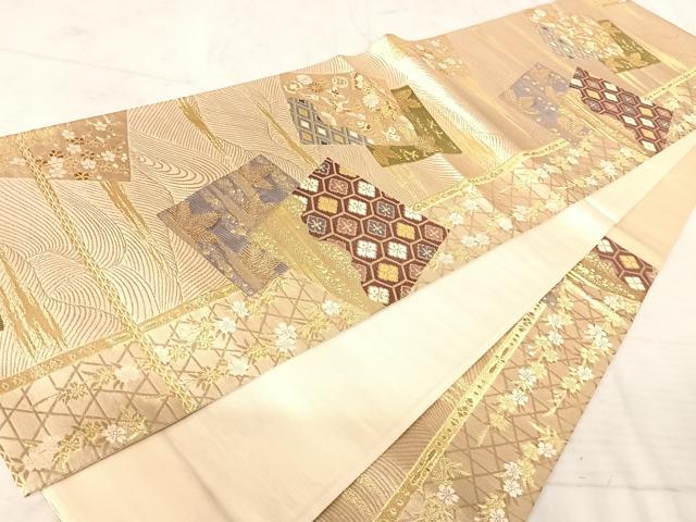 平和屋着物◎六通柄袋帯　唐織　色紙重ね花文　金糸　正絹　逸品　AAAW2325yx