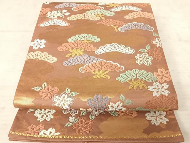 平和屋着物◎六通柄袋帯　唐織　松と花　正絹　逸品　AAAW2327yx