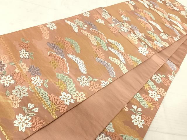 平和屋着物◎六通柄袋帯　唐織　松と花　正絹　逸品　AAAW2327yx