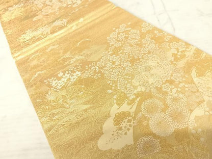 平和屋着物◎六通柄袋帯　流水花文　金糸　正絹　逸品　AAAW2328yx