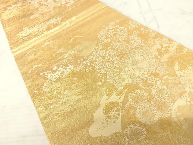 平和屋着物◎六通柄袋帯　流水花文　金糸　正絹　逸品　AAAW2328yx