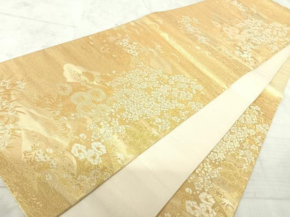 平和屋着物◎六通柄袋帯　流水花文　金糸　正絹　逸品　AAAW2328yx