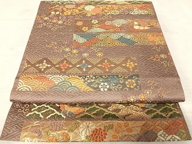 平和屋着物◎六通柄袋帯 唐織 横段花文 金糸 正絹 逸品 AAAW2329yx