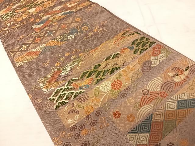平和屋着物◎六通柄袋帯 唐織 横段花文 金糸 正絹 逸品 AAAW2329yx