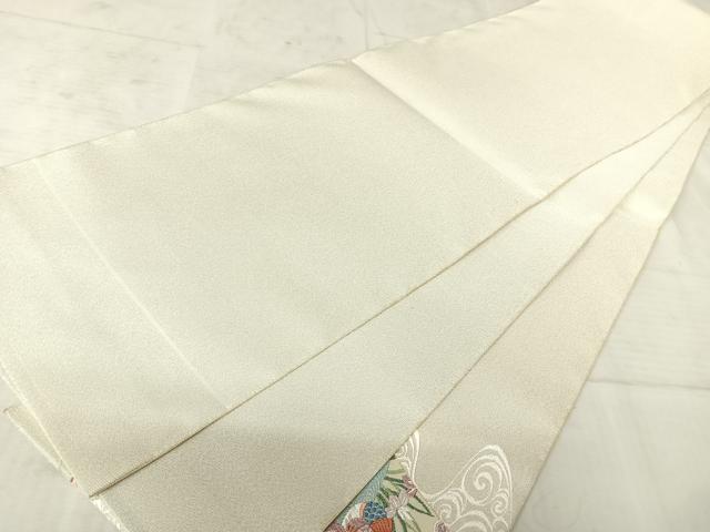 平和屋着物◎綴れ 太鼓柄袋帯 唐織 花鳥文 金糸 銀通し地 正絹 逸品 AAAW2347yx