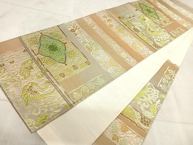 平和屋着物◎六通柄袋帯 鳳凰更紗花文 金銀糸 正絹 逸品 AAAW2355yx