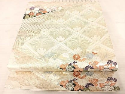 平和屋着物◎六通柄袋帯 唐織 孔雀羽花文 金銀糸 正絹 逸品 AAAW2373yx