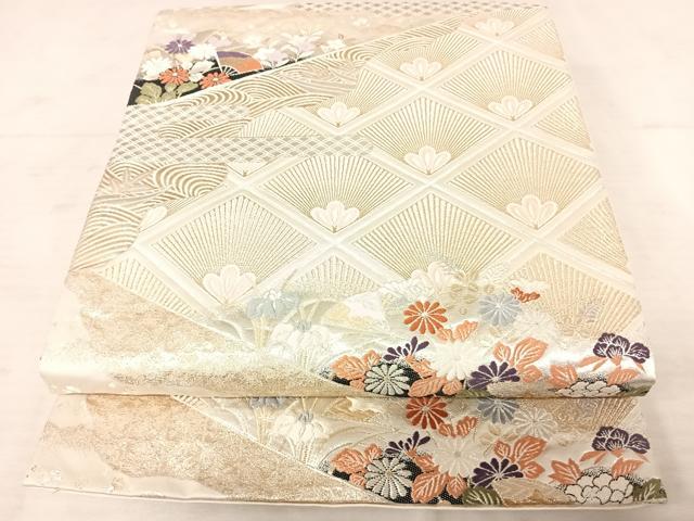平和屋着物◎六通柄袋帯 唐織 孔雀羽花文 金銀糸 正絹 逸品 AAAW2373yx
