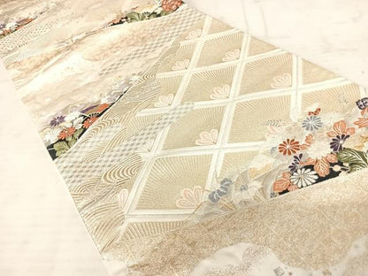 平和屋着物◎六通柄袋帯 唐織 孔雀羽花文 金銀糸 正絹 逸品 AAAW2373yx
