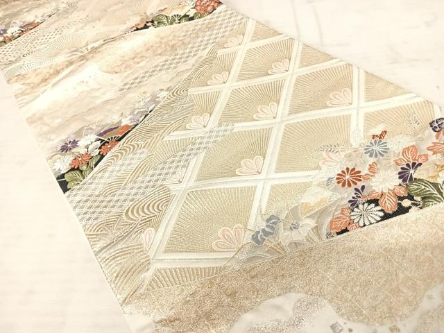 平和屋着物◎六通柄袋帯 唐織 孔雀羽花文 金銀糸 正絹 逸品 AAAW2373yx