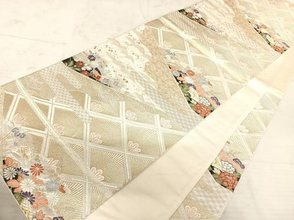 平和屋着物◎六通柄袋帯 唐織 孔雀羽花文 金銀糸 正絹 逸品 AAAW2373yx