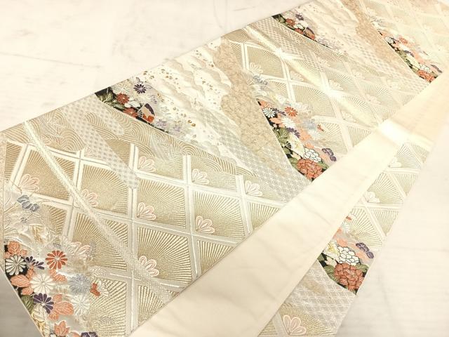 平和屋着物◎六通柄袋帯 唐織 孔雀羽花文 金銀糸 正絹 逸品 AAAW2373yx