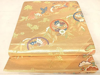 平和屋着物◎佐賀錦 六通柄袋帯 花蝶文 鳥 金糸 正絹 逸品 AAAW2433yx