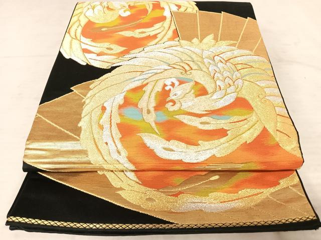 平和屋着物◎六通柄袋帯 鳳凰文 黒地 金銀糸 正絹 逸品 AAAW2435yx