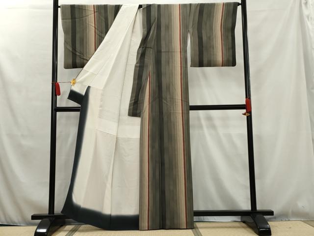 平和屋着物●上質な小紋　縞　鬼しぼ縮緬　正絹　逸品　AAAW2625cs