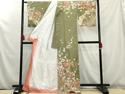 平和屋着物●H・L（アッシュエル）　HENRI-LUC CHAPUIS　訪問着　枝花文　暈し染め　洗える着物　AAAW2675cs