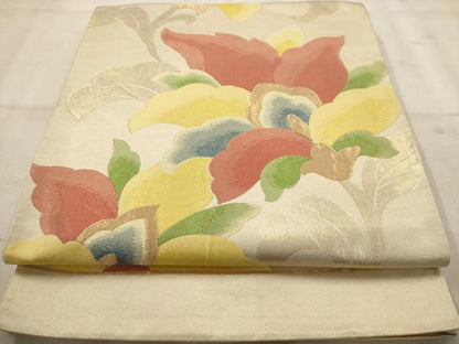 平和屋着物◎六通柄袋帯 更紗花文 正絹 逸品 AAAW2716dt