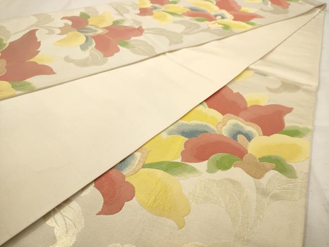 平和屋着物◎六通柄袋帯 更紗花文 正絹 逸品 AAAW2716dt