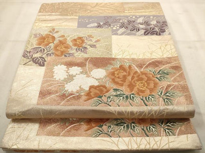 平和屋着物◎六通柄袋帯 唐織 色紙重ね花文 金銀糸 正絹 逸品 AAAW2726dt