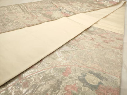 平和屋着物◎六通柄袋帯 地紙花文 銀糸 正絹 逸品 AAAW2733dt