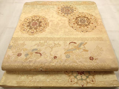 平和屋着物◎六通柄袋帯 花鳥文 金糸 正絹 逸品 AAAW2734dt