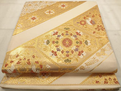 平和屋着物◎六通柄袋帯 唐織 正倉院花文 金糸 正絹 逸品 AAAW2738dt