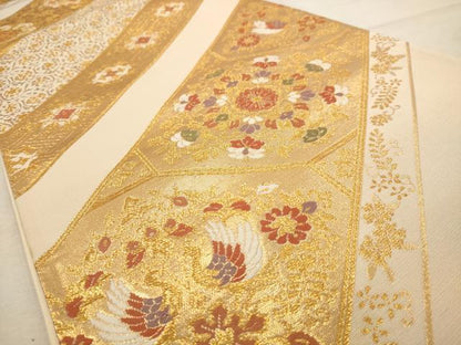 平和屋着物◎六通柄袋帯 唐織 正倉院花文 金糸 正絹 逸品 AAAW2738dt