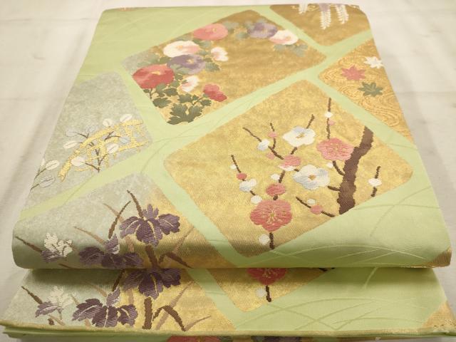 平和屋着物◎六通柄袋帯 唐織 敷石露芝 金糸 正絹 逸品 AAAW2752dt