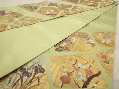 平和屋着物◎六通柄袋帯 唐織 敷石露芝 金糸 正絹 逸品 AAAW2752dt