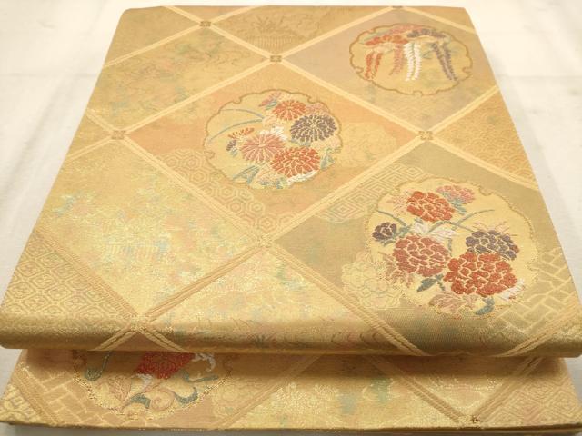 平和屋着物◎六通柄袋帯 天井花文 金糸 引箔 正絹 逸品 AAAW2753dt