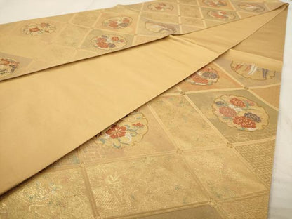 平和屋着物◎六通柄袋帯 天井花文 金糸 引箔 正絹 逸品 AAAW2753dt