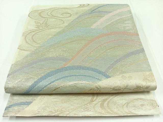 平和屋着物＊夏物　六通柄袋帯　流水草花文　金糸　正絹　逸品　AAAW3067jh