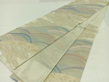平和屋着物＊夏物　六通柄袋帯　流水草花文　金糸　正絹　逸品　AAAW3067jh