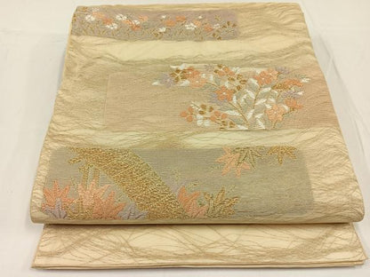 平和屋着物＊夏物 六通柄袋帯 唐織 横段花文 金糸 正絹 逸品 AAAW3086jh