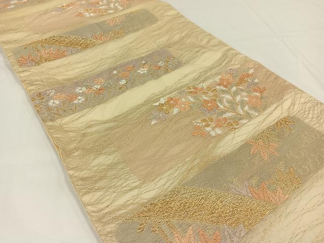 平和屋着物＊夏物 六通柄袋帯 唐織 横段花文 金糸 正絹 逸品 AAAW3086jh