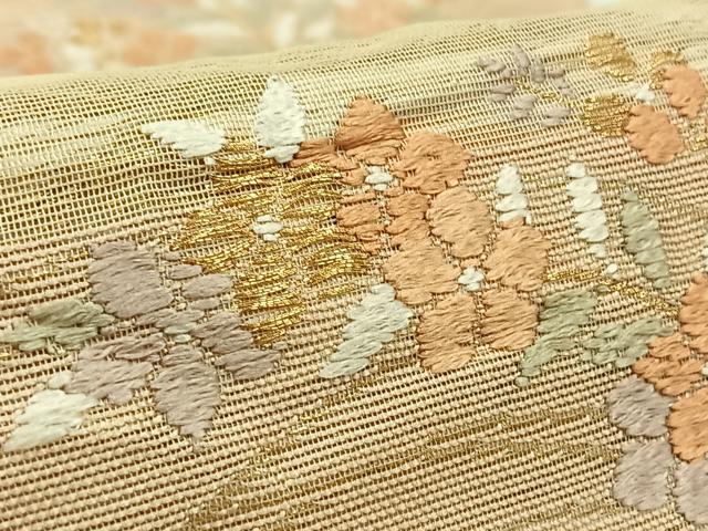 平和屋着物＊夏物 六通柄袋帯 唐織 横段花文 金糸 正絹 逸品 AAAW3086jh