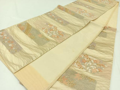 平和屋着物＊夏物 六通柄袋帯 唐織 横段花文 金糸 正絹 逸品 AAAW3086jh