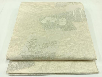 平和屋着物＊夏物　六通柄袋帯　色紙花文　銀糸　正絹　逸品　AAAW3088jh