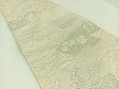 平和屋着物＊夏物　六通柄袋帯　色紙花文　銀糸　正絹　逸品　AAAW3088jh